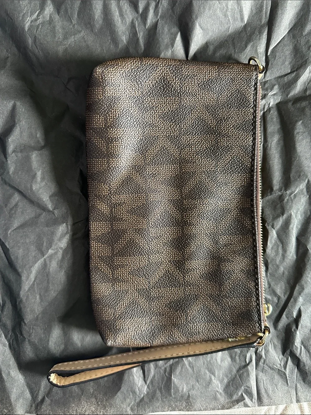 Michael Kors Brown and Gold Signature Wristlet Clutch